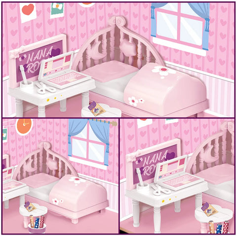 DIY Bed Room Wooden Doll House with Plastic Furniture | 008664