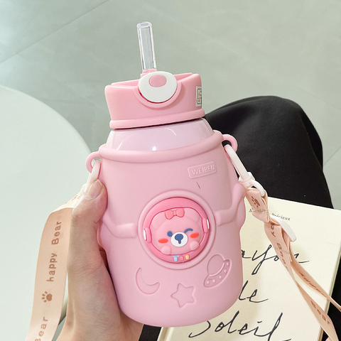 500ML SS Push Button Sipper Bottle With Cover & Neck Carry | GBT-3577