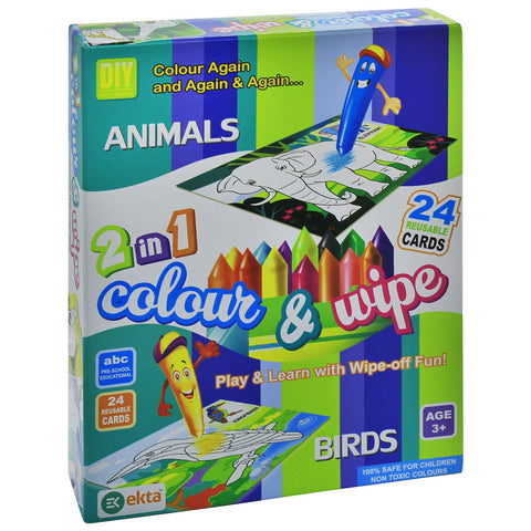 2IN1 COLOUR N WIPE ANIMAL BIRDS | EK-247