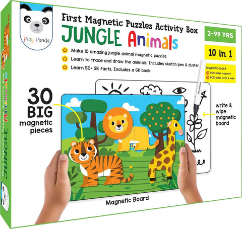 Magnetic Puzzles Jungle Animals 10 in 1 with 10 Magnetic Puzzles,Write&Wipe Magnetic Board | EDS-41