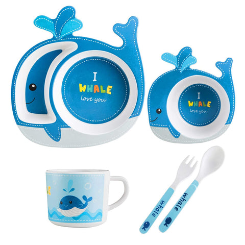 5 Pcs Cute Whale Shape Bamboo Fibre Dinner Set | RS-5003