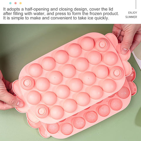 Silicone Round Ice Cube Mold Trays With Lid | GBR-074