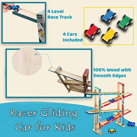 Ramp Racing Toy Car Track Set - Wooden Track Racer Gliding Car | 88088