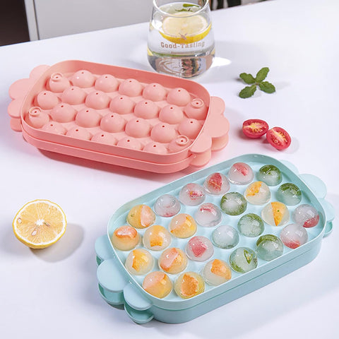 Silicone Round Ice Cube Mold Trays With Lid | GBR-074