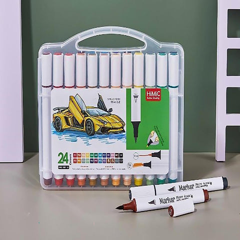 Water Based Marker Brush Pen | HMC-9001-24  (Pack of 24, Multicolor)