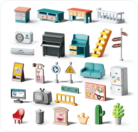 2-Story Plastic Dollhouse with Dolls Furniture Accessories | 1806BLOCK