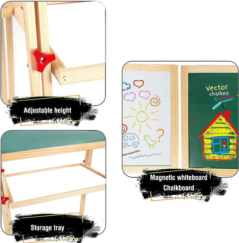 Easel Set Double Sides Magnetic 3 in 1 Height Adjustable Wooden  | NEWT-XSS30