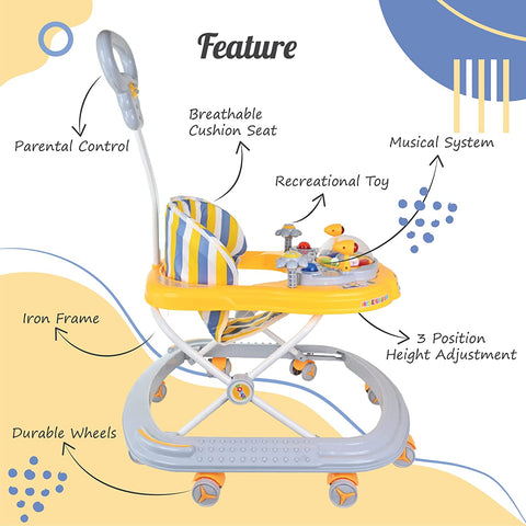 Baby Walker | Height Adjustable Walker| Push Handle | Folding with Double Padded Seat