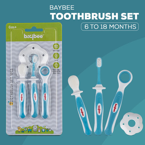 Soft Silicone Baby Toothbrush Set, BPA Free Baby Training Toothbrush Set with Anti Chock Shield, Tongue Cleaner | Baby Kids Toothbrush | BYIE386