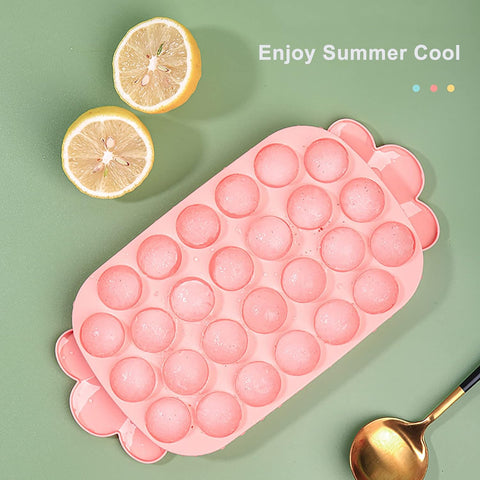 Silicone Round Ice Cube Mold Trays With Lid | GBR-074
