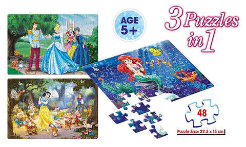 Princess Puzzles - 48 Pieces 3 in 1 Jigsaw Puzzles | NEDIS11310