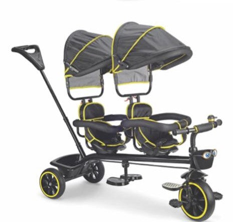 Folding Trike Children 4 in 1 Trike Twin Seat with Basket, Detachable Handlebar and Canopy, with Parent Steering Push Handle | BS-5003