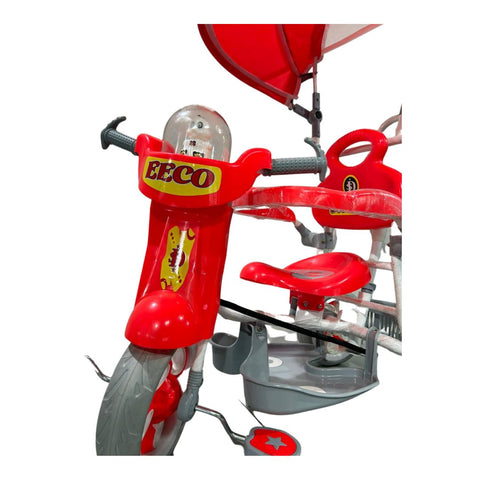 Tricycle with Rear Storage Basket, Foot Rest, Back Support, Adjustable Canopy & Parent Control Push Handle | TRI-EECOSUPER