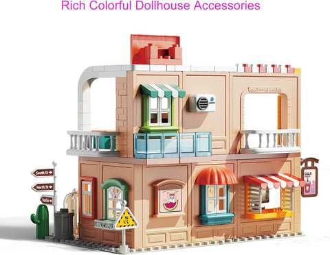 2-Story Plastic Dollhouse with Dolls Furniture Accessories | 1806BLOCK