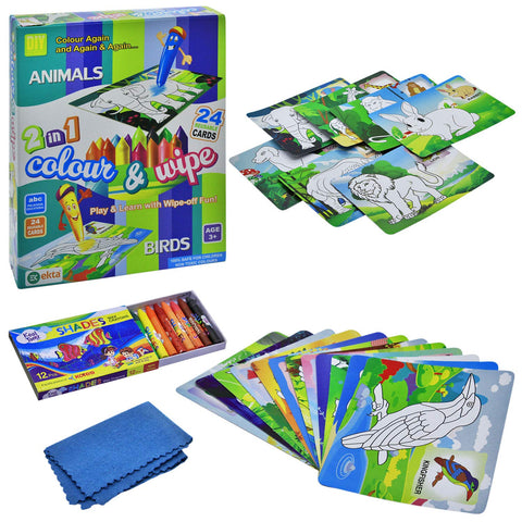 2IN1 COLOUR N WIPE ANIMAL BIRDS | EK-247