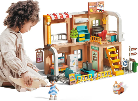 2-Story Plastic Dollhouse with Dolls Furniture Accessories | 1806BLOCK