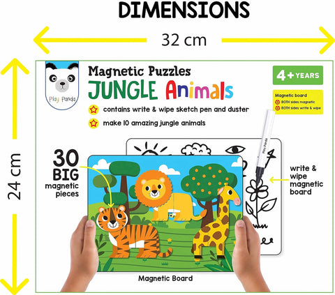 Magnetic Puzzles Jungle Animals 10 in 1 with 10 Magnetic Puzzles,Write&Wipe Magnetic Board | EDS-41