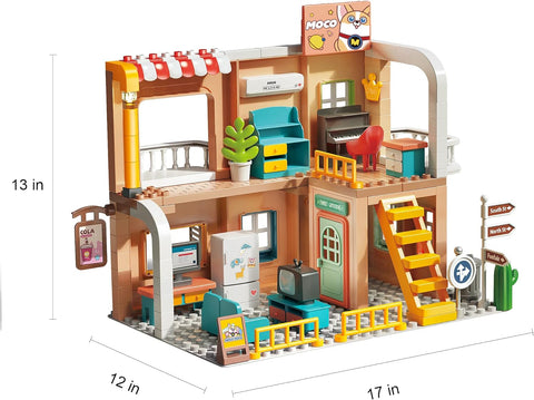 2-Story Plastic Dollhouse with Dolls Furniture Accessories | 1806BLOCK