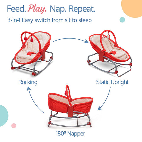 3 in 1 Baby Rocker Napper & Chair, with Musical Vibrations, 180° Baby Bassinet with Mosquito net | 68148/149