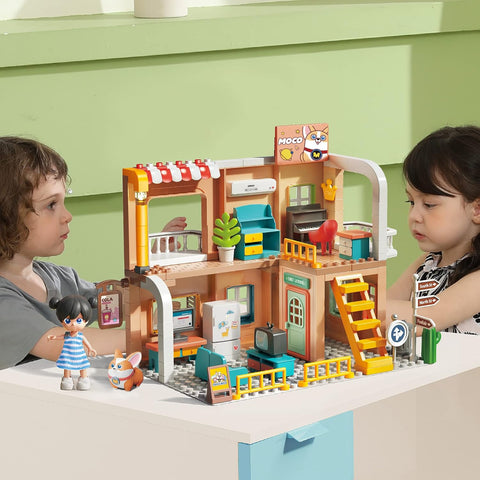 2-Story Plastic Dollhouse with Dolls Furniture Accessories | 1806BLOCK