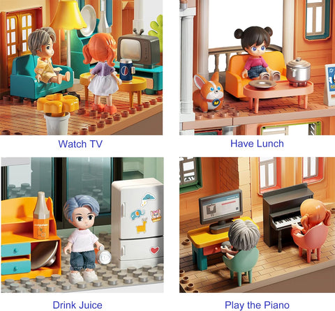2-Story Plastic Dollhouse with Dolls Furniture Accessories | 1806BLOCK