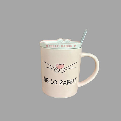 Cute Rabbit Cup，High-grade ceramics，High temperature safety，14 oz with 3D lid and spoonGBR-199
