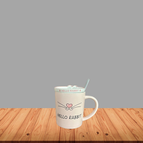 Cute Rabbit Cup，High-grade ceramics，High temperature safety，14 oz with 3D lid and spoonGBR-199