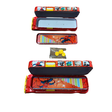 Metal Pencil Box BUS Shaped in RED color- 2 Layers with Calculation Tray | TMS-QZ-5921