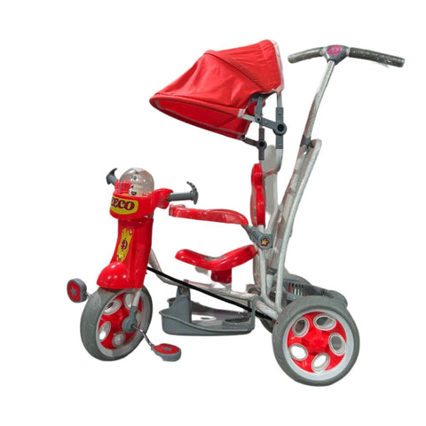 Tricycle with Rear Storage Basket, Foot Rest, Back Support, Adjustable Canopy & Parent Control Push Handle | TRI-EECOSUPER