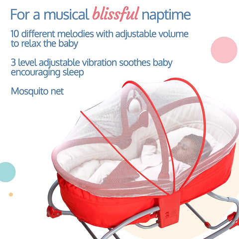 3 in 1 Baby Rocker Napper & Chair, with Musical Vibrations, 180° Baby Bassinet with Mosquito net | 68148/149