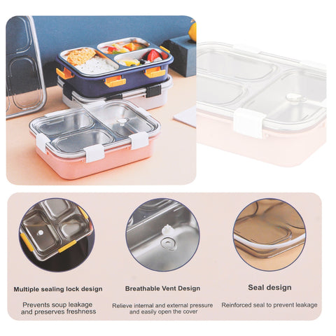 Stainless Steel Lunch Box with Steel Spoon Fork and Chopstick (Color May Vary) | GBR-764