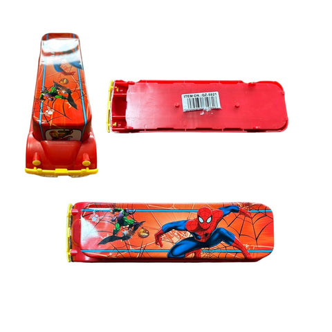 Metal Pencil Box BUS Shaped in RED color- 2 Layers with Calculation Tray | TMS-QZ-5921
