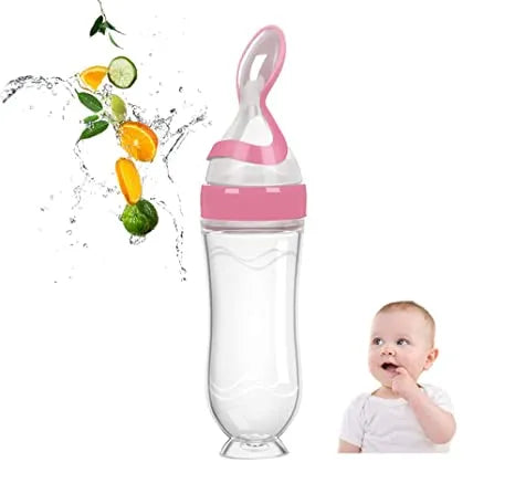 Natural Touch Silicone Baby Food Feeder, Squeeze Breakfast Grain Bottle with Spoon | FZ-111C4