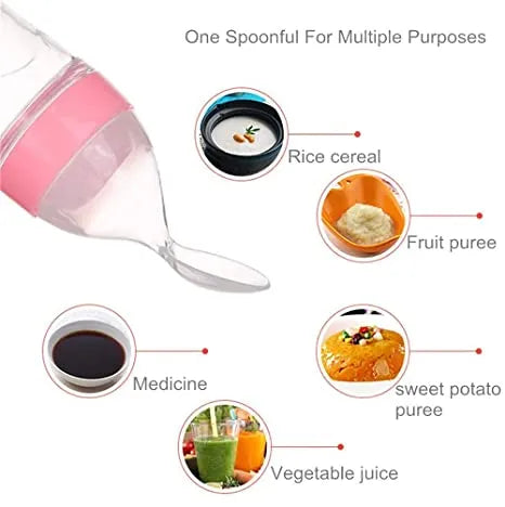 Natural Touch Silicone Baby Food Feeder, Squeeze Breakfast Grain Bottle with Spoon | FZ-111C4