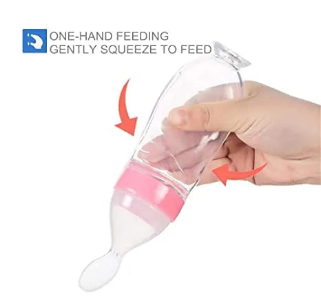 Natural Touch Silicone Baby Food Feeder, Squeeze Breakfast Grain Bottle with Spoon | FZ-111C4
