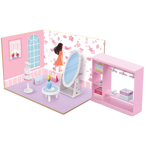 DIY Dressing Room Wooden Doll House with Plastic Furniture | 008657