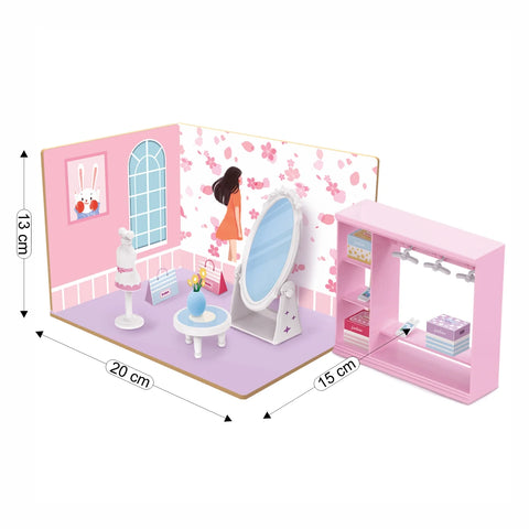 DIY Dressing Room Wooden Doll House with Plastic Furniture | 008657