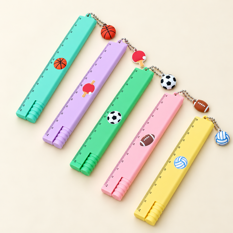 2IN1 BLUE GEL PEN WITH RULER WITH KEYRING SPORTS | GBT-51797