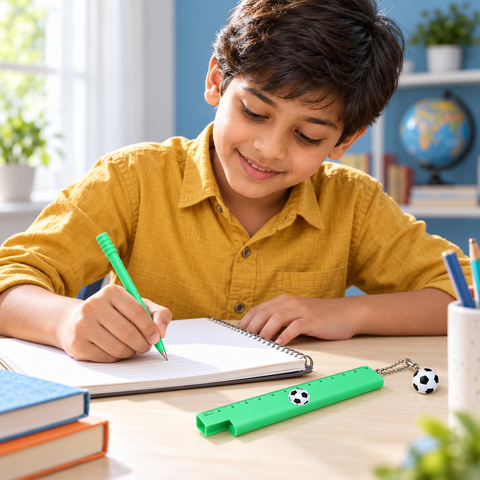 2IN1 BLUE GEL PEN WITH RULER WITH KEYRING SPORTS | GBT-51797