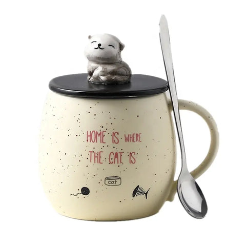 Coffee Mug with Lid and Matching Spoon,Novelty 3D Husky Pattern Mug  | GBR-160