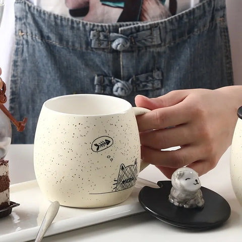 Coffee Mug with Lid and Matching Spoon,Novelty 3D Husky Pattern Mug  | GBR-160