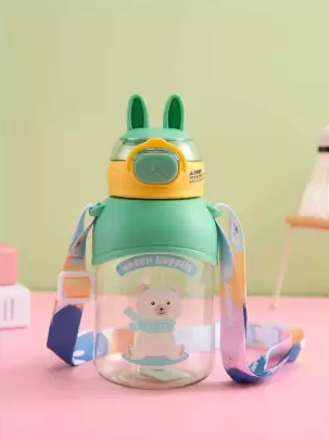 Cartoon Animal Design Water Bottle with Straw  (Multicolor) | GBT-507