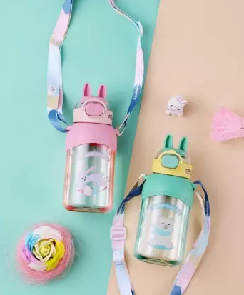 Cartoon Animal Design Water Bottle with Straw  (Multicolor) | GBT-507