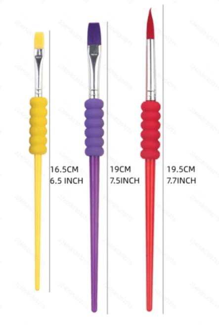 3pcs Solid Color Paintbrush Set |Soft Bristles | Foam Grip |  GBT-1398