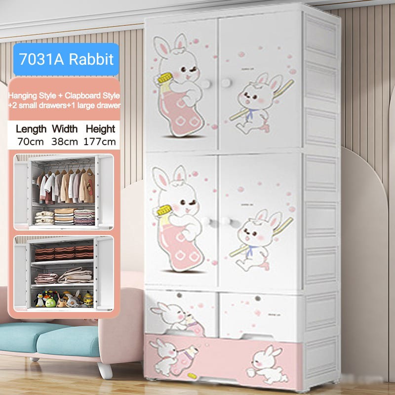 7031A RABBIT WARDROBE Kids Wardrobe Almirah Hanging Drawer– KidsROAR