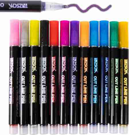 Two in One Sketch- Glitter Pen  | (Pack of 12, Multicolor) W10026-12