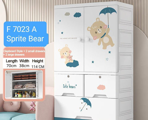 Baby Drawer Storage Cabinet Plastic Wardrobe | 7023A CUTE BEAR WARDROBE