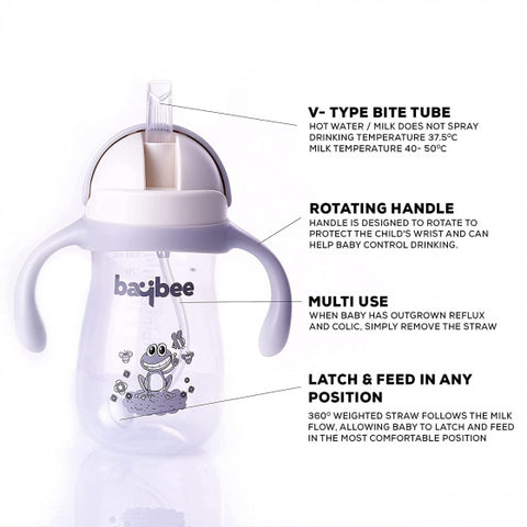 Insulated Flippo 300 Ml Anti Slip Baby Sipper Bottle With Soft Silicone BPA Free Straw Share | BYIE424