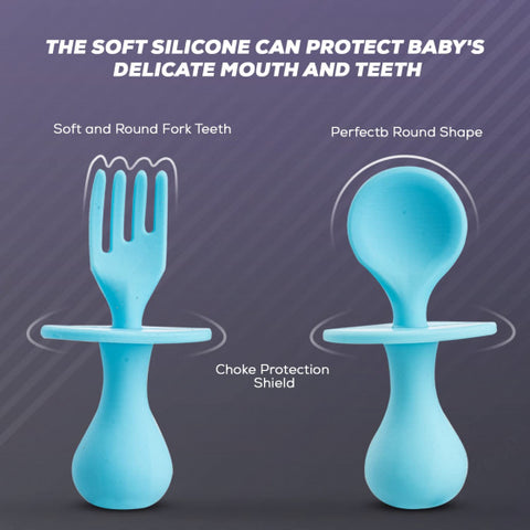 Silicone Baby Spoon Set For Baby Feeding, Non Toxic Bpa Free Training Feeding Spoon & Fork Set, Food Grade Silicone Handle | Baby Feeding Spoons | Feeding Spoon Set For Toddlers | BYIE426