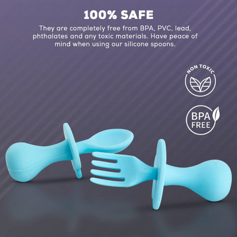 Silicone Baby Spoon Set For Baby Feeding, Non Toxic Bpa Free Training Feeding Spoon & Fork Set, Food Grade Silicone Handle | Baby Feeding Spoons | Feeding Spoon Set For Toddlers | BYIE426